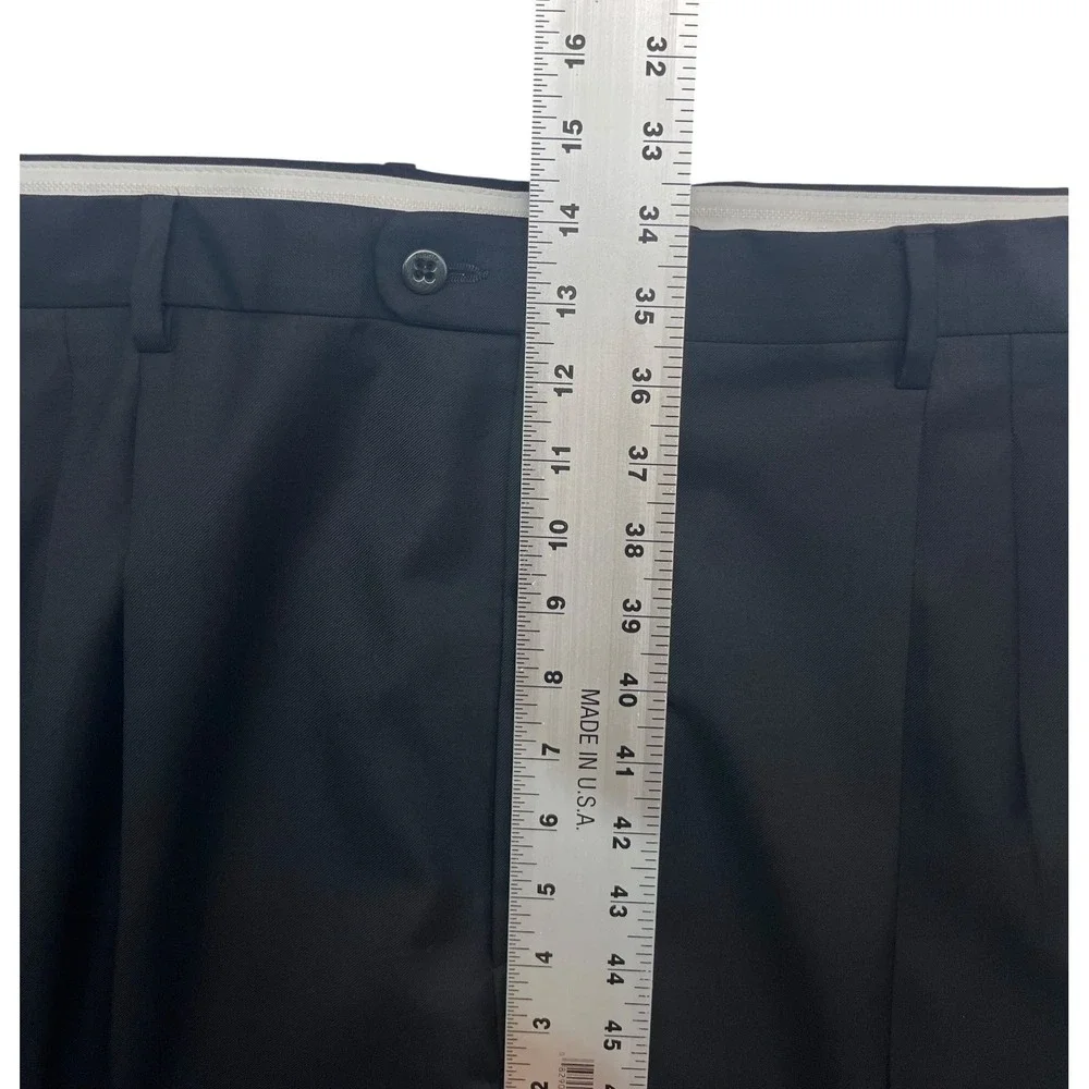 Zanella Italy 38x32 Black Pants Brad Pleated High Waisted Wool Wide Leg Cuffed